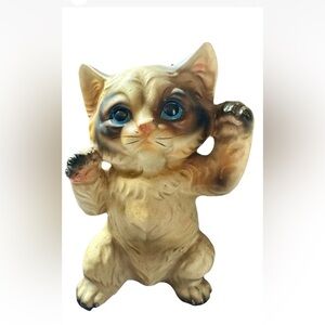 Vintage 6” Calico Cat/Kitten Ceramic Figurine Made in Japan 1950-1960
